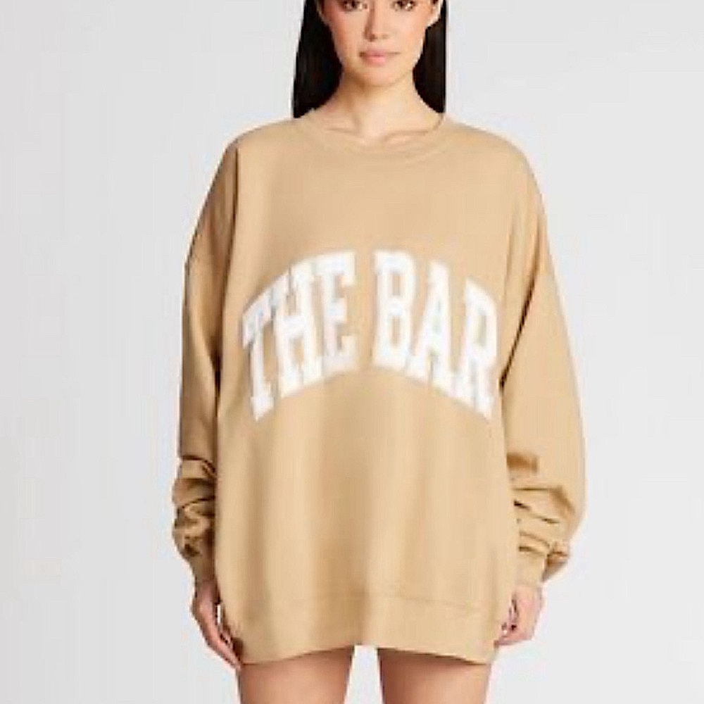 The Bar Oversized Sweatshirt in Tan with White Logo